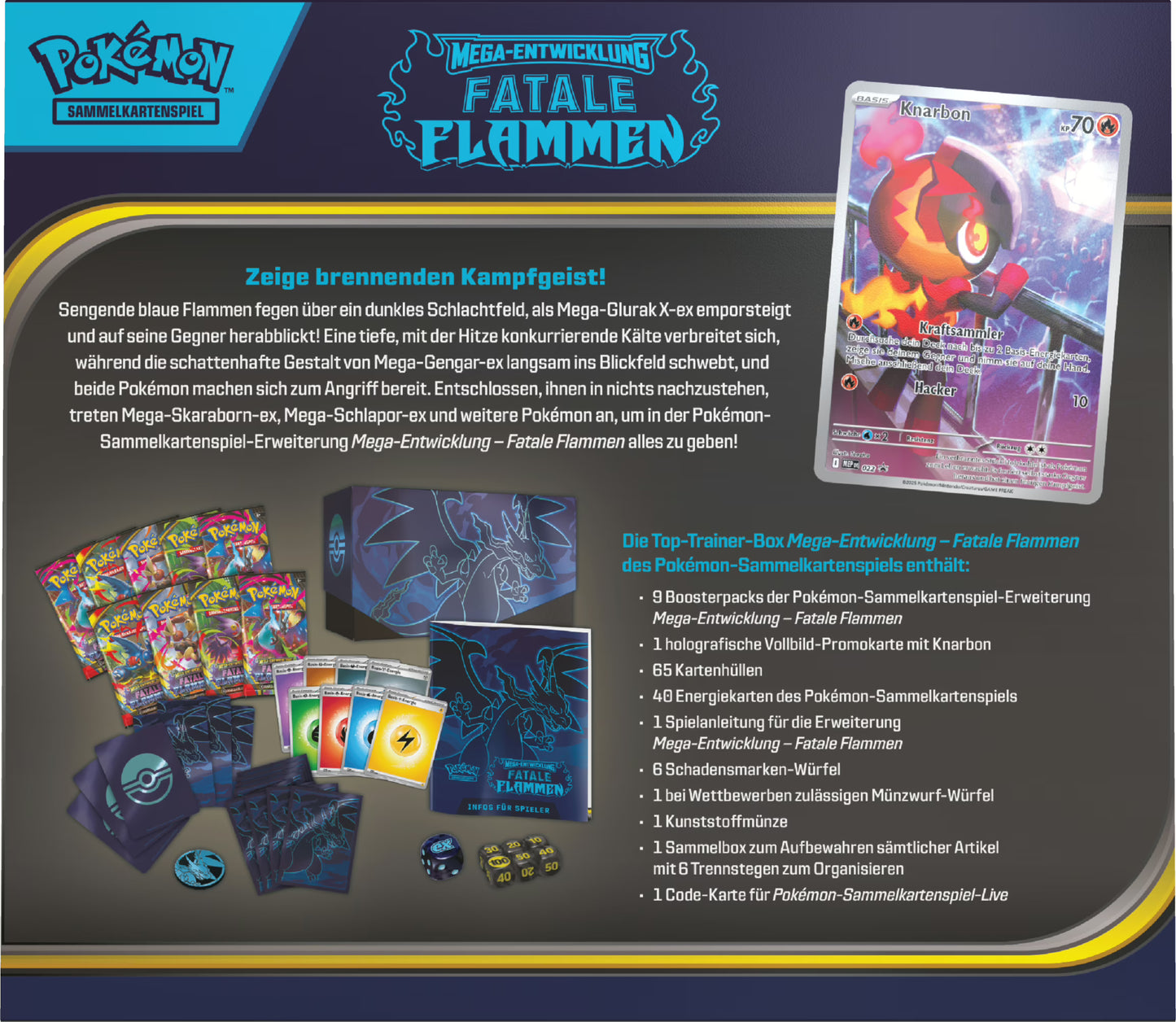 PKM – ME02 Fatale Flammen – Top-Trainer-Box (MBE4) – DE